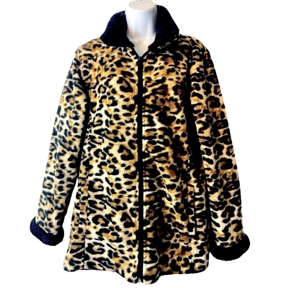 Carolyn Taylor Leopard Print Faux Fur Coat Size 1X